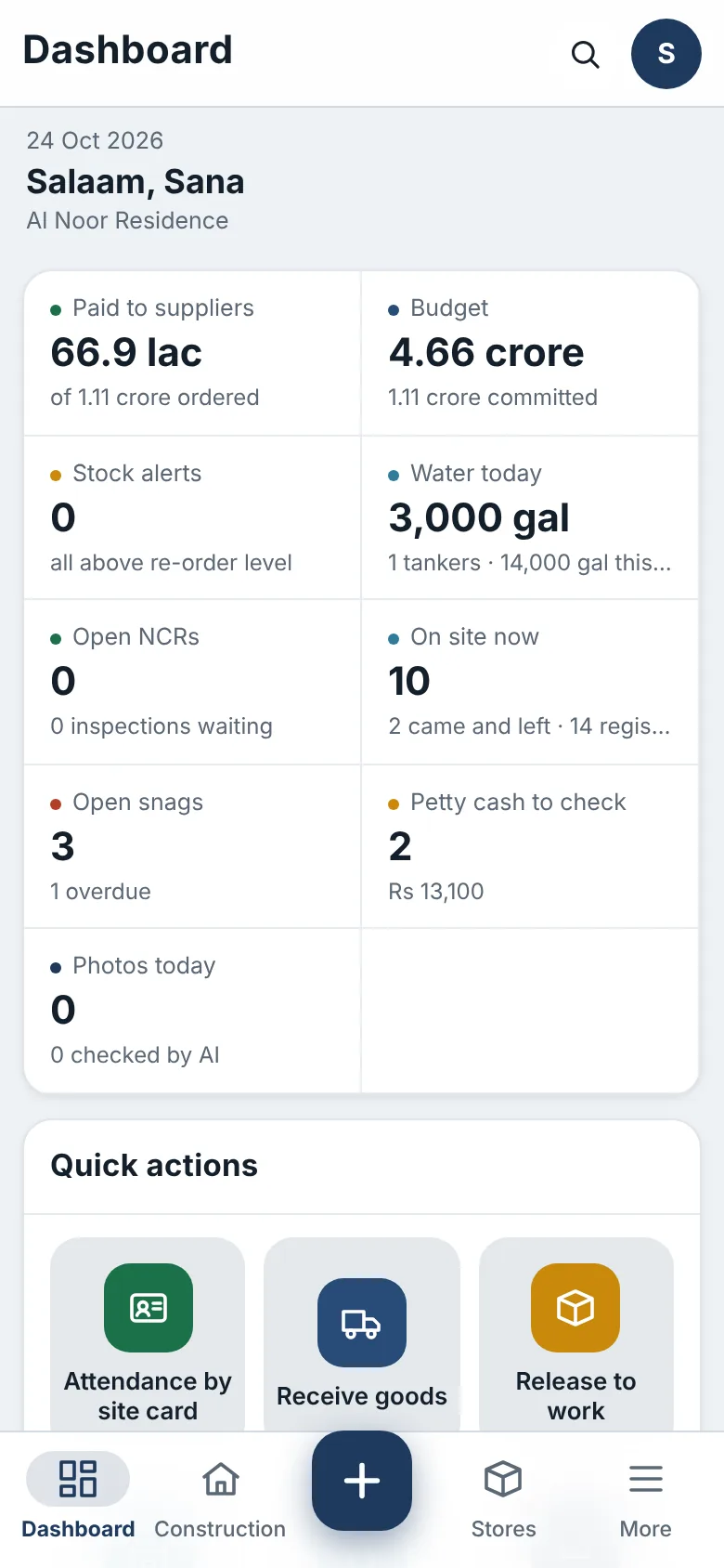 The Buildiary dashboard on a phone